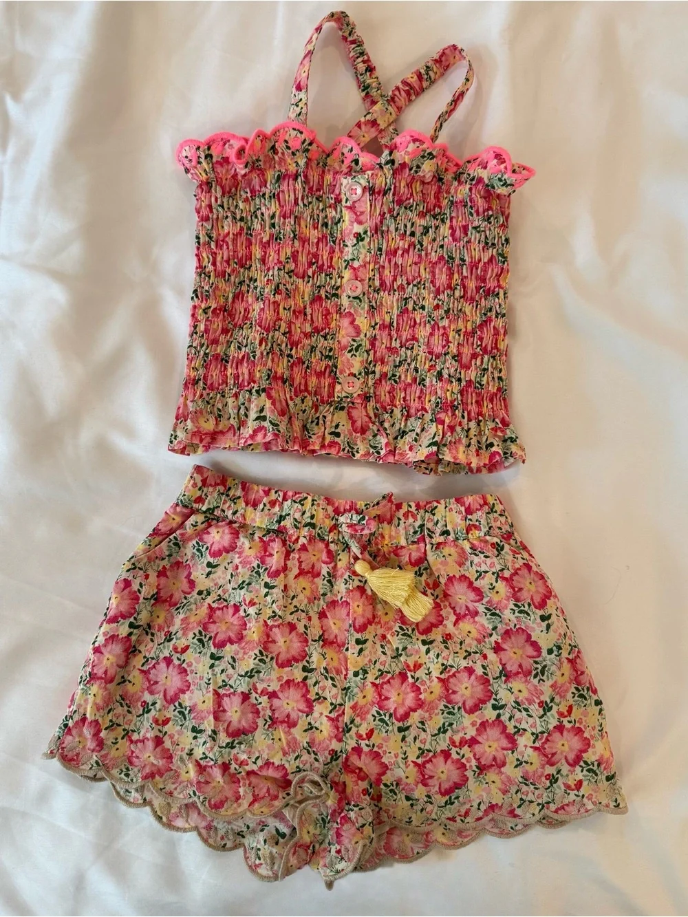 Girls' Pink Floral Two-Piece Matching Set – Top & Shorts